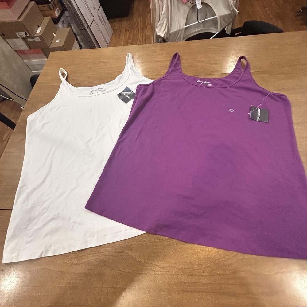 Set 2 Eddie Bauer Tank Top Womens 2X Multicolor Cotton Spandex Cami Logo Stretch